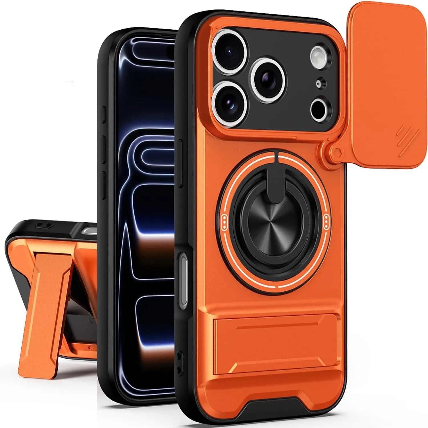 OREKROY Magnetic Case for Iphone 17 Pro Max 16/15/14/13/12 Pro Max ,Slide Camera Cover, 360° Rotating Ring Stand, Magsafe Compatible,Military-Grade Shockproof Protective Cover, Heavy Duty Rugged Armor Drop Protection Kickstand Case for Hands-Free Viewing
