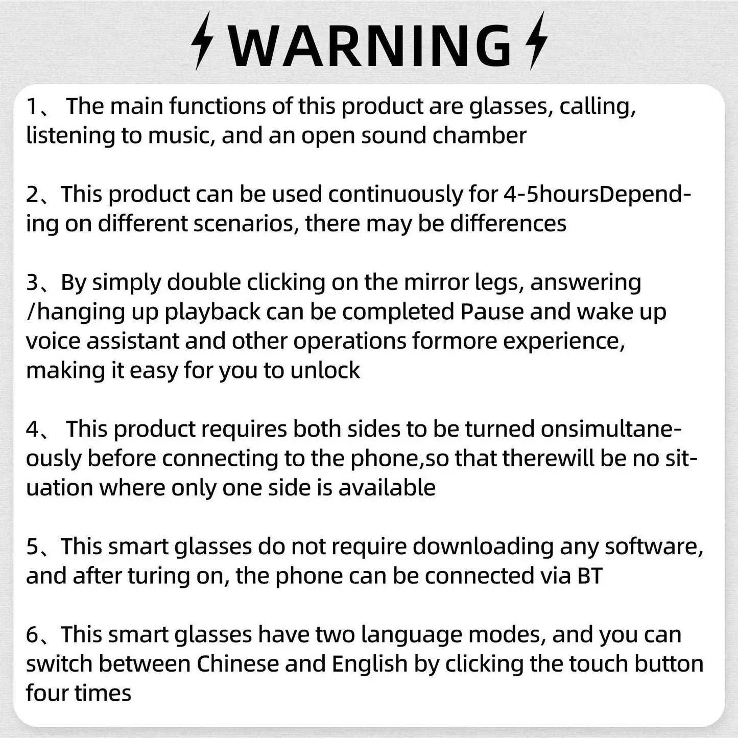 Smart Glasses, 4GB Built-In Memory, 8MP Camera Hands-Free Recording, 290Mah Battery, AI Multi-Language Translation, Bluetooth Calling, Hifi Audio, Music Control, Multifunctional Smart Glasses