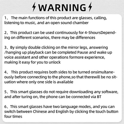 Smart Glasses, 4GB Built-In Memory, 8MP Camera Hands-Free Recording, 290Mah Battery, AI Multi-Language Translation, Bluetooth Calling, Hifi Audio, Music Control, Multifunctional Smart Glasses