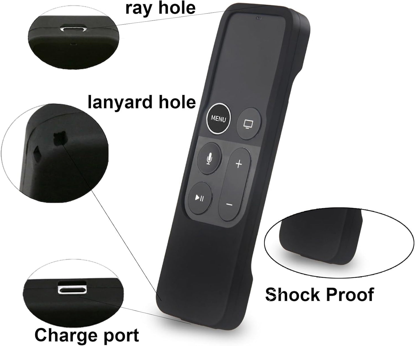 Silicone Case Compatible with Apple TV 4K/HD Siri Remote (1St Gen) - Anti-Slip Shock Proof Soft Remote Cover Case Compatible with Apple TV 4K 5Th 4Th Gen Siri Remote Controller - Black