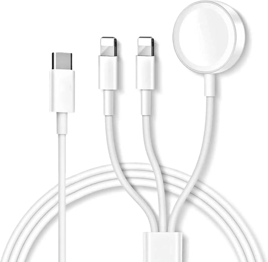 3-In-1 Magnetic USB-C Charging Cable for Phone & Watch Fast Charger with Wireless Watch Pad Compatible with Iphone Apple Watch Series 1-9 SE