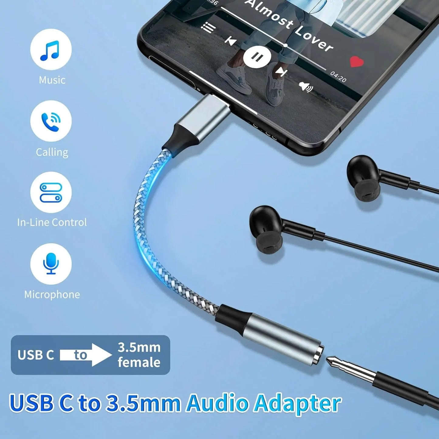Usb C to 3.5Mm Aux to Usb C Adapte(2 Pack), Usb C to Aux Adapter Type C Hi-Fi Usb C to Headphone Jack Adapter for 17 Pro Max/17 Pro, 16/15 Pro Max, 16/15 Pro, Galaxy S24/S23/S22 Ultra, Ipad Pro