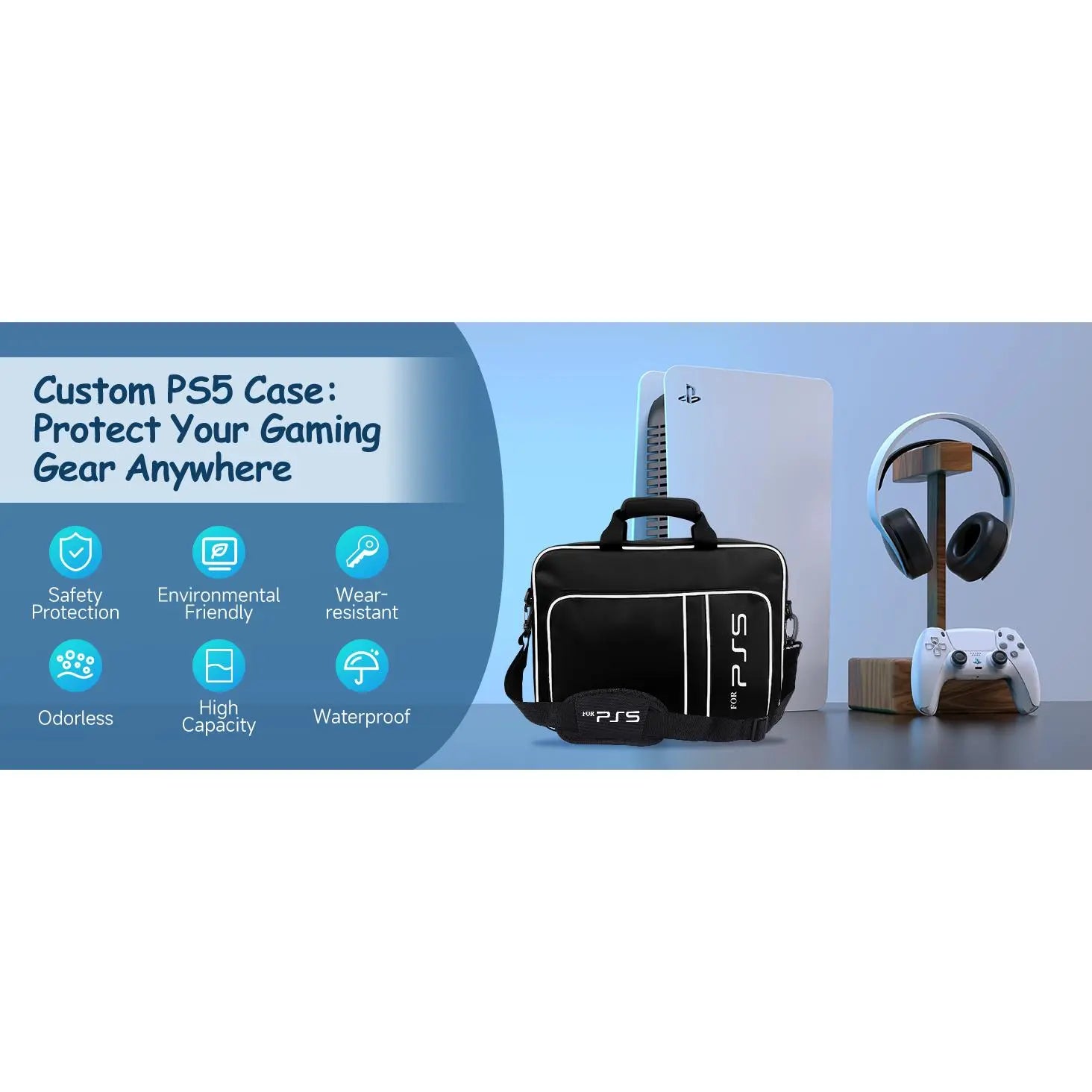 For PS5 Travel Case for PS5 Protective Case Bag Suitable for PS5 Disc/Digital Edition Console, Controllers, Game Cards, Headset