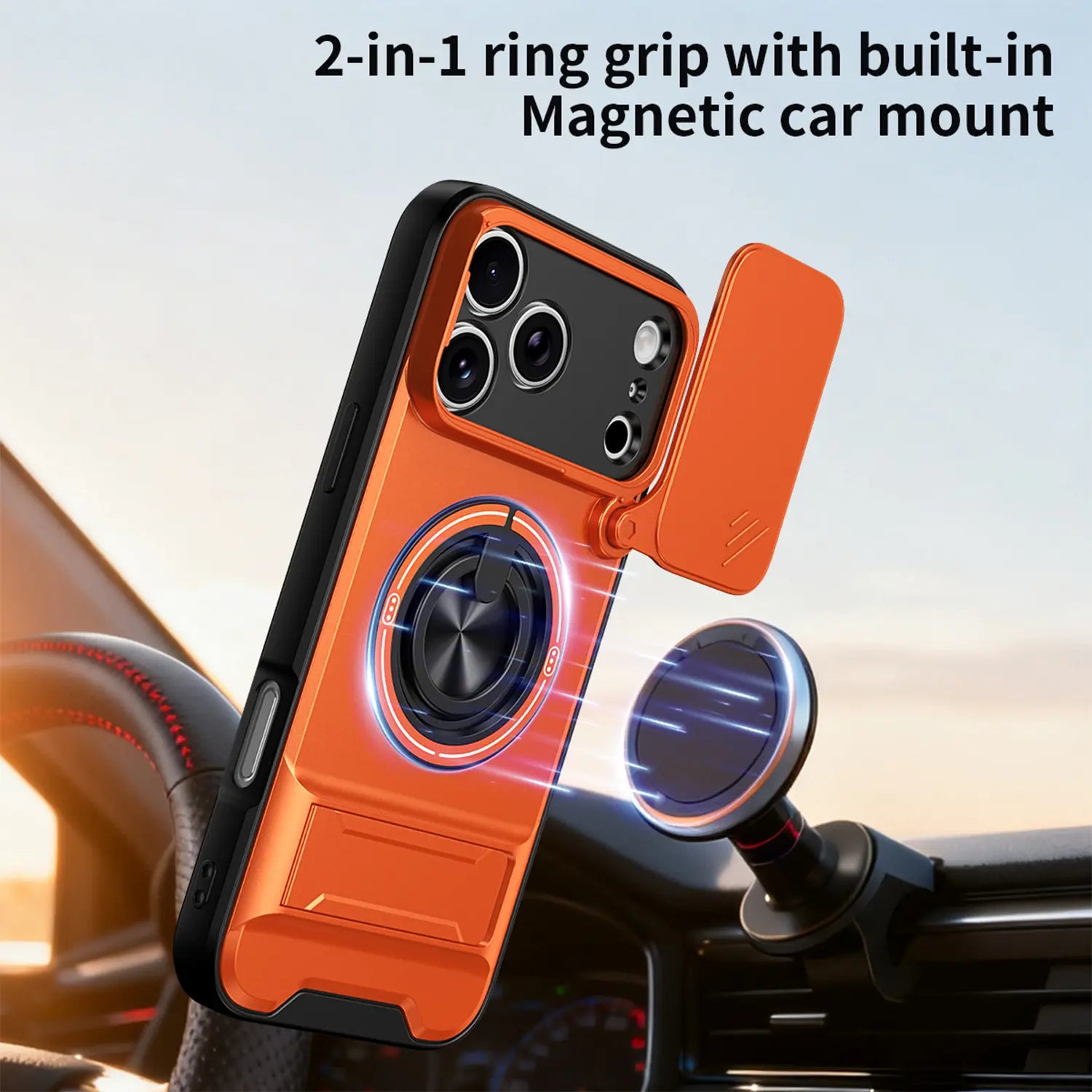 OREKROY Magnetic Case for Iphone 17 Pro Max 16/15/14/13/12 Pro Max ,Slide Camera Cover, 360° Rotating Ring Stand, Magsafe Compatible,Military-Grade Shockproof Protective Cover, Heavy Duty Rugged Armor Drop Protection Kickstand Case for Hands-Free Viewing