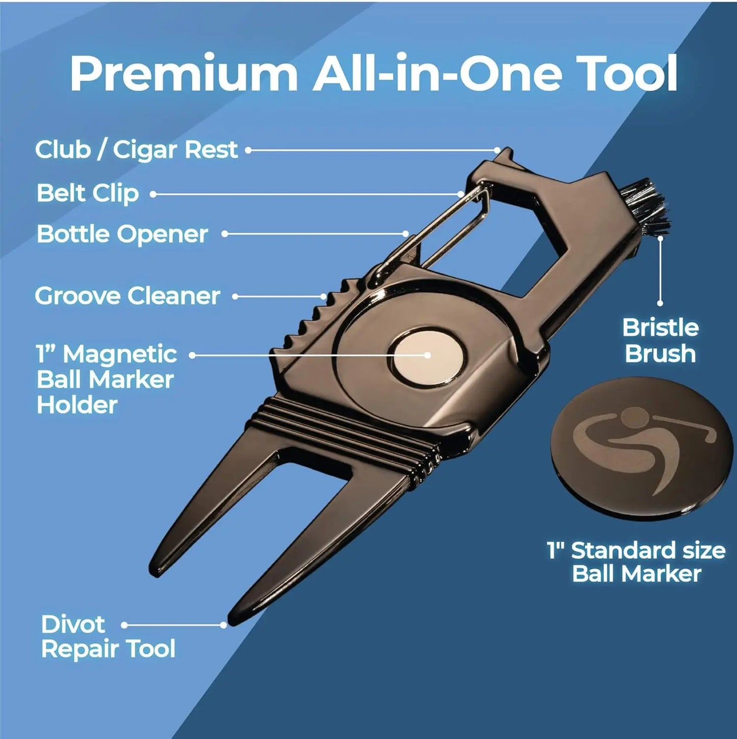 Golf Divot Tool with Golf Ball Marker and Golf Tees 3 1/4 Inch - Golf Gifts for Men - Golf Accessories for Women