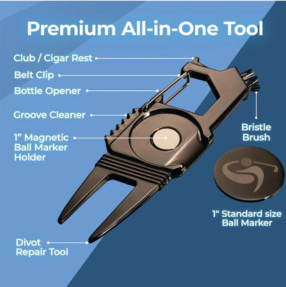 Golf Divot Tool with Golf Ball Marker and Golf Tees 3 1/4 Inch - Golf Gifts for Men - Golf Accessories for Women