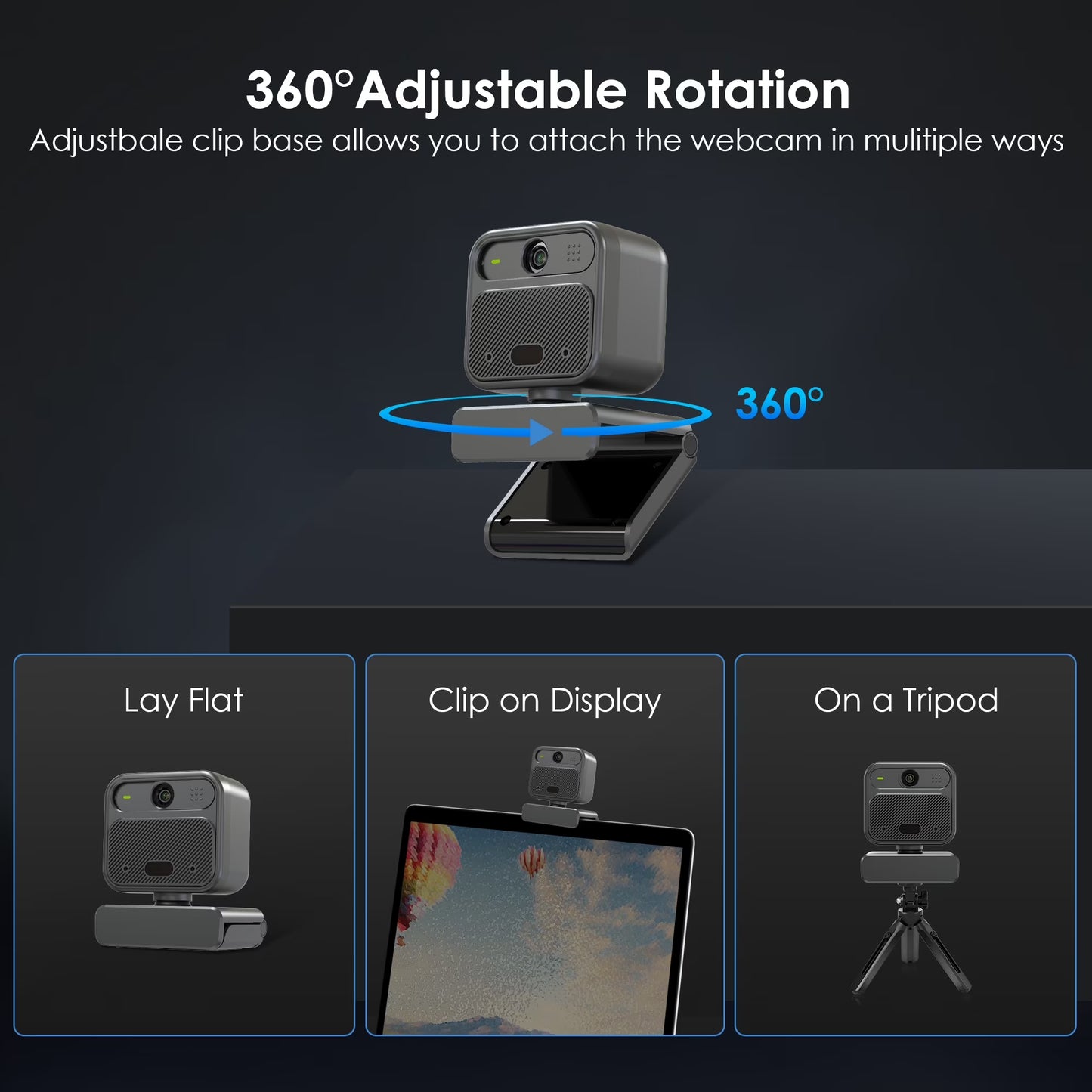 4K EPTZ Webcam with Zoom Remote, Privacy Cover, Tripod, Dual Microphones for Streaming & Conference