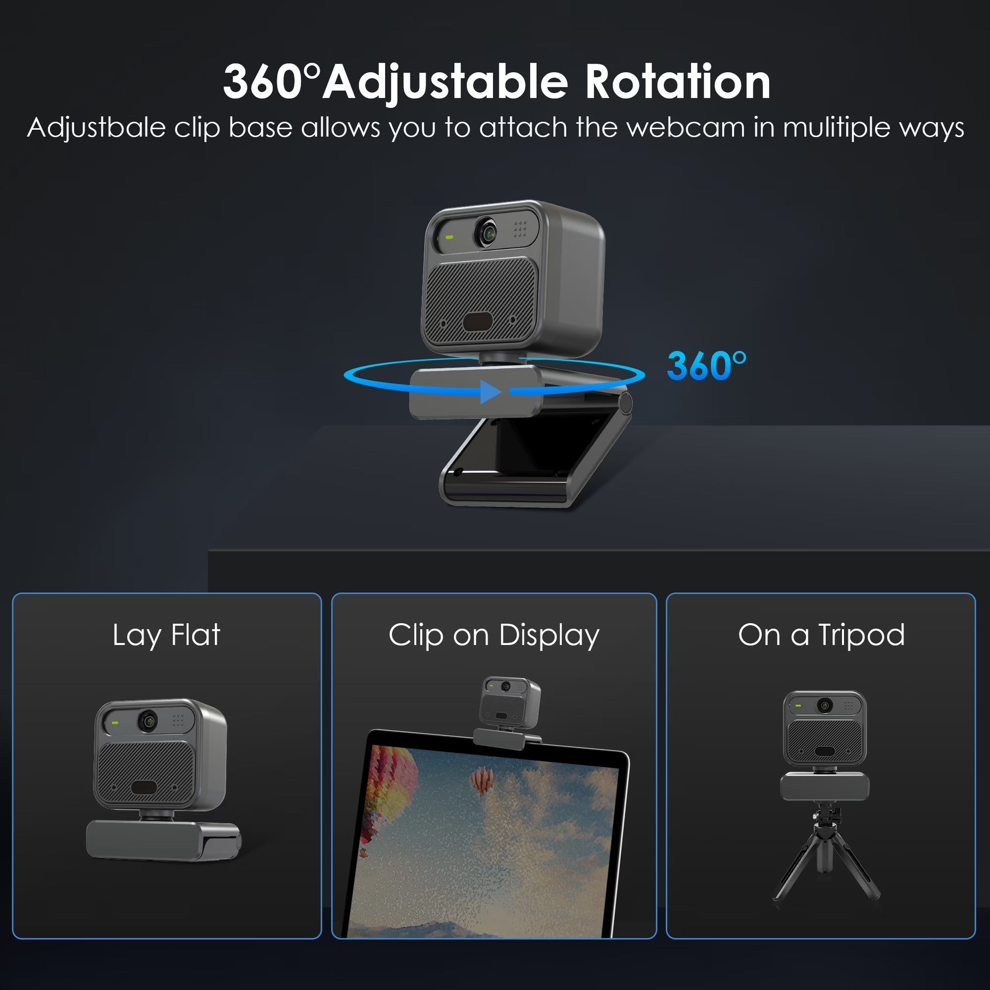 4K EPTZ Webcam with Zoom Remote, Privacy Cover, Tripod, Dual Microphones for Streaming & Conference