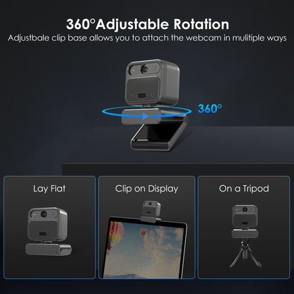 4K EPTZ Webcam with Zoom Remote, Privacy Cover, Tripod, Dual Microphones for Streaming & Conference