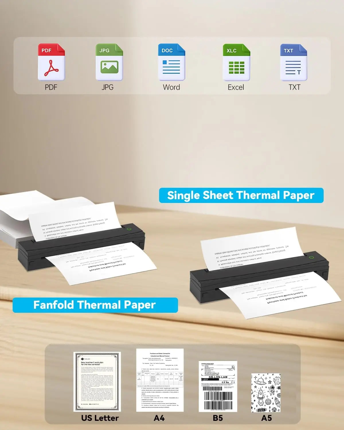 Portable Wireless Thermal Printer, Inkless US Letter Printer for Travel, Truck, RV, Mobile Office, Home Office, Bluetooth Phone Printing