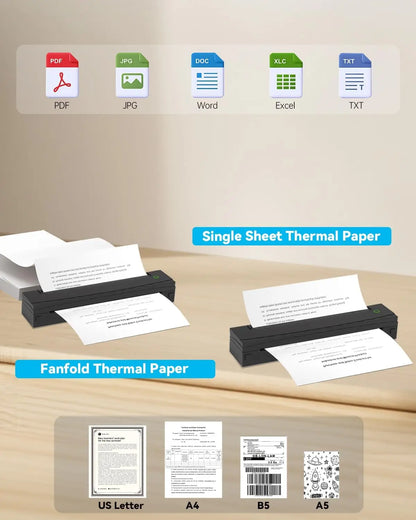 Portable Wireless Thermal Printer, Inkless US Letter Printer for Travel, Truck, RV, Mobile Office, Home Office, Bluetooth Phone Printing