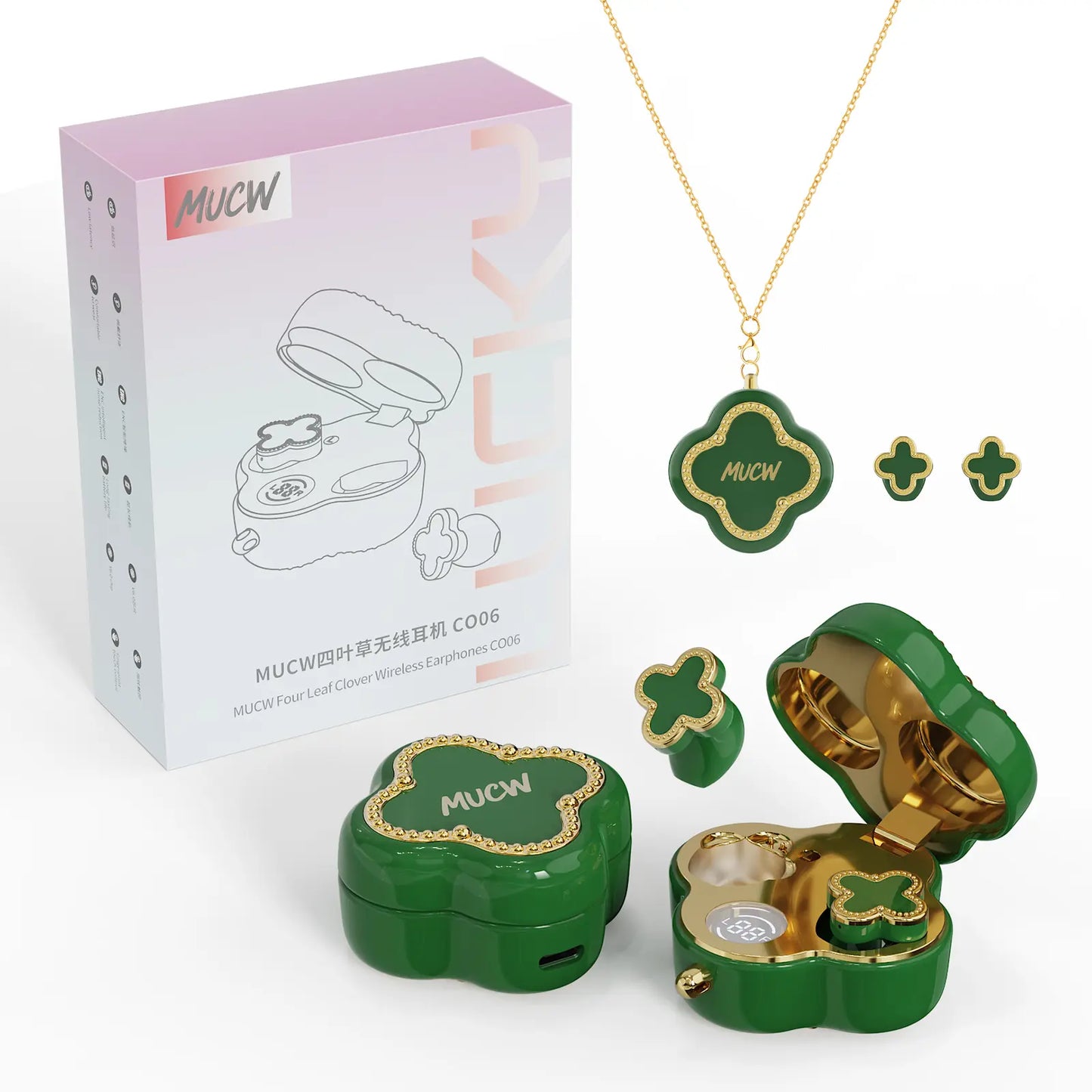 MUCW Four-Leaf Clover Wireless In-Ear Earbuds Bluetooth 6.0 Noise Reduction for Calls Long Battery Life Compatible with Android and Ios Ideal Gift for Girls Designed Specifically for Women
