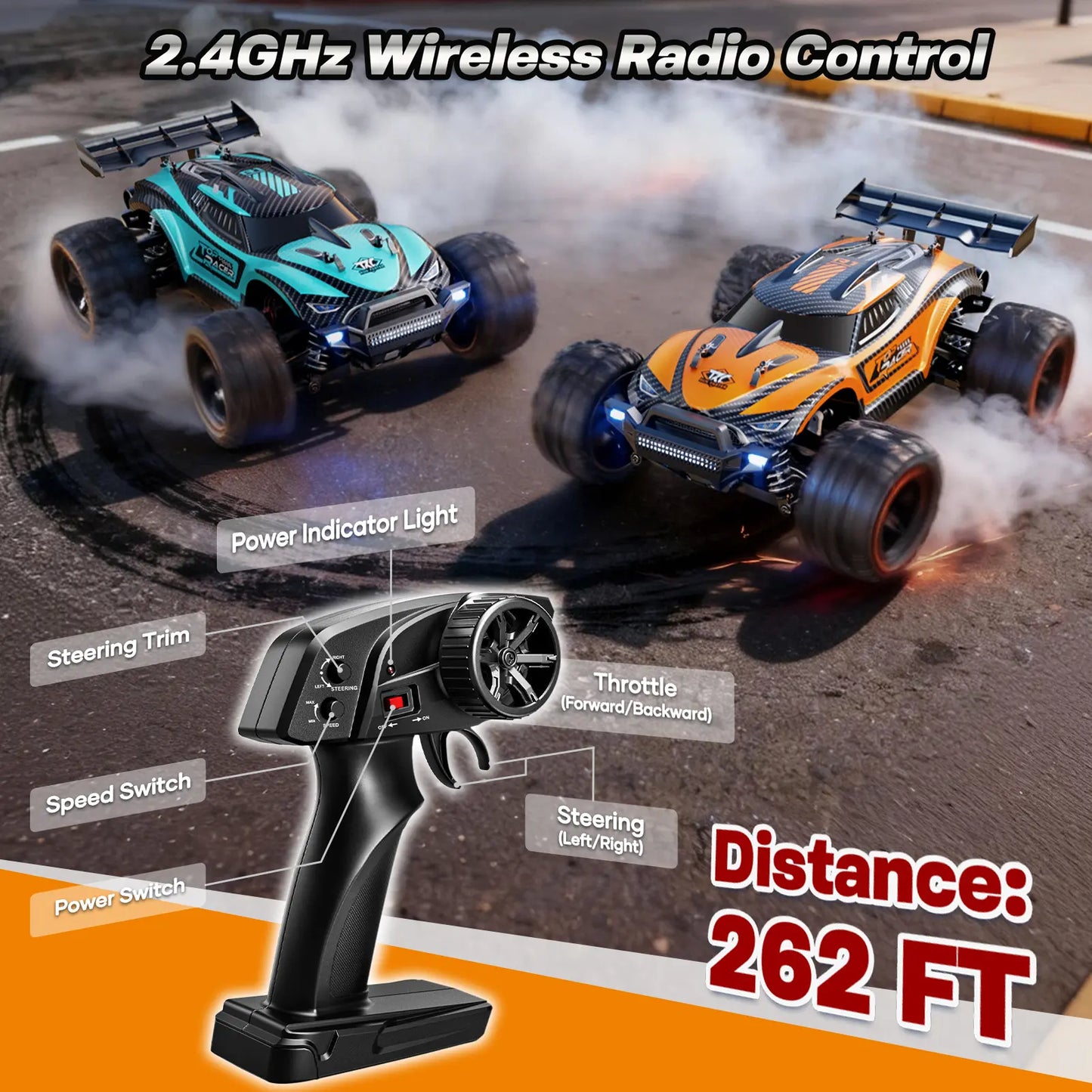 High Speed Remote Control Car 1:18 Carbon Brush RC Shark Design with USB Cable & Battery 2S/3S Motor 20 Mph/27 Mph All-Terrain Stunts Kids Gift
