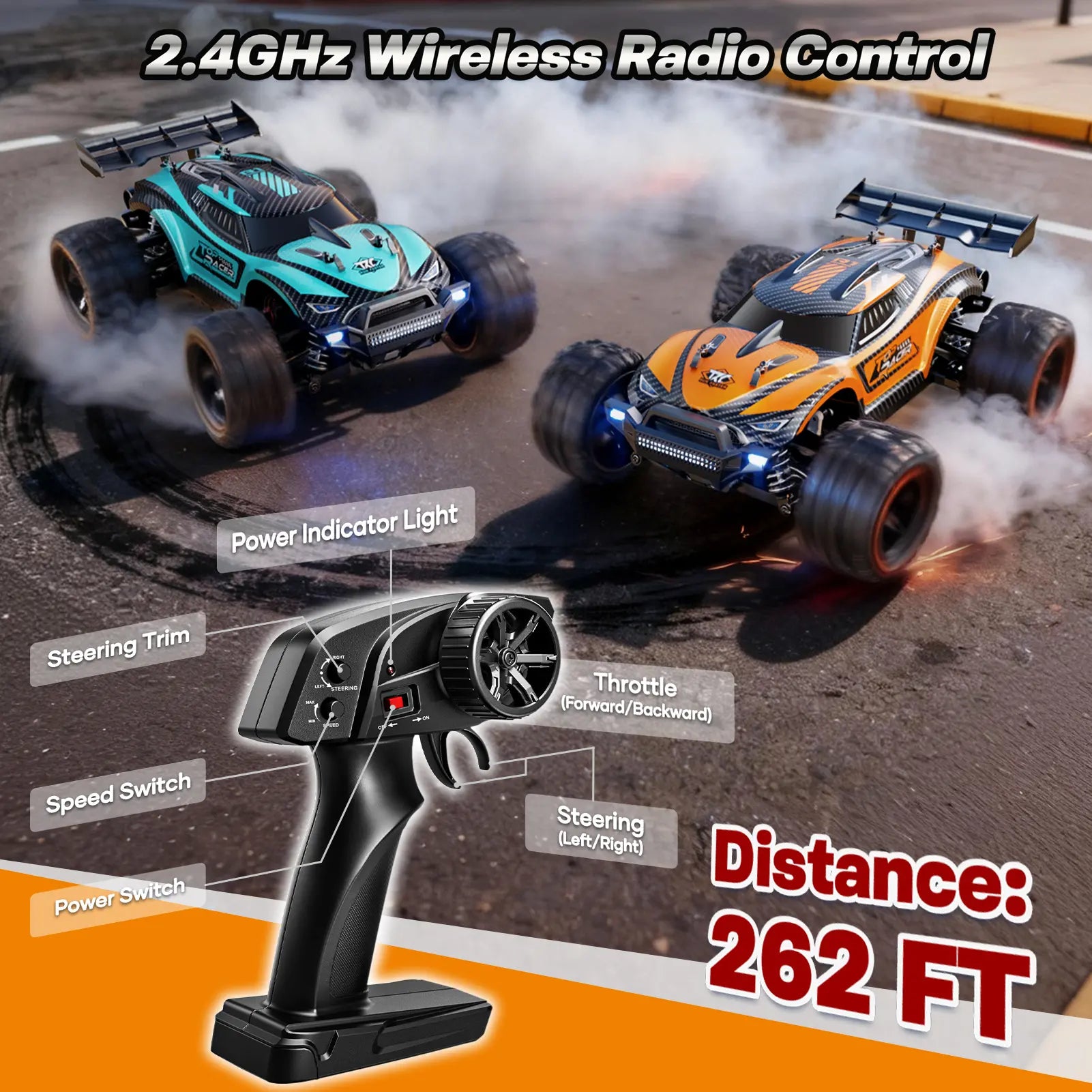 High Speed Remote Control Car 1:18 Carbon Brush RC Shark Design with USB Cable & Battery 2S/3S Motor 20 Mph/27 Mph All-Terrain Stunts Kids Gift