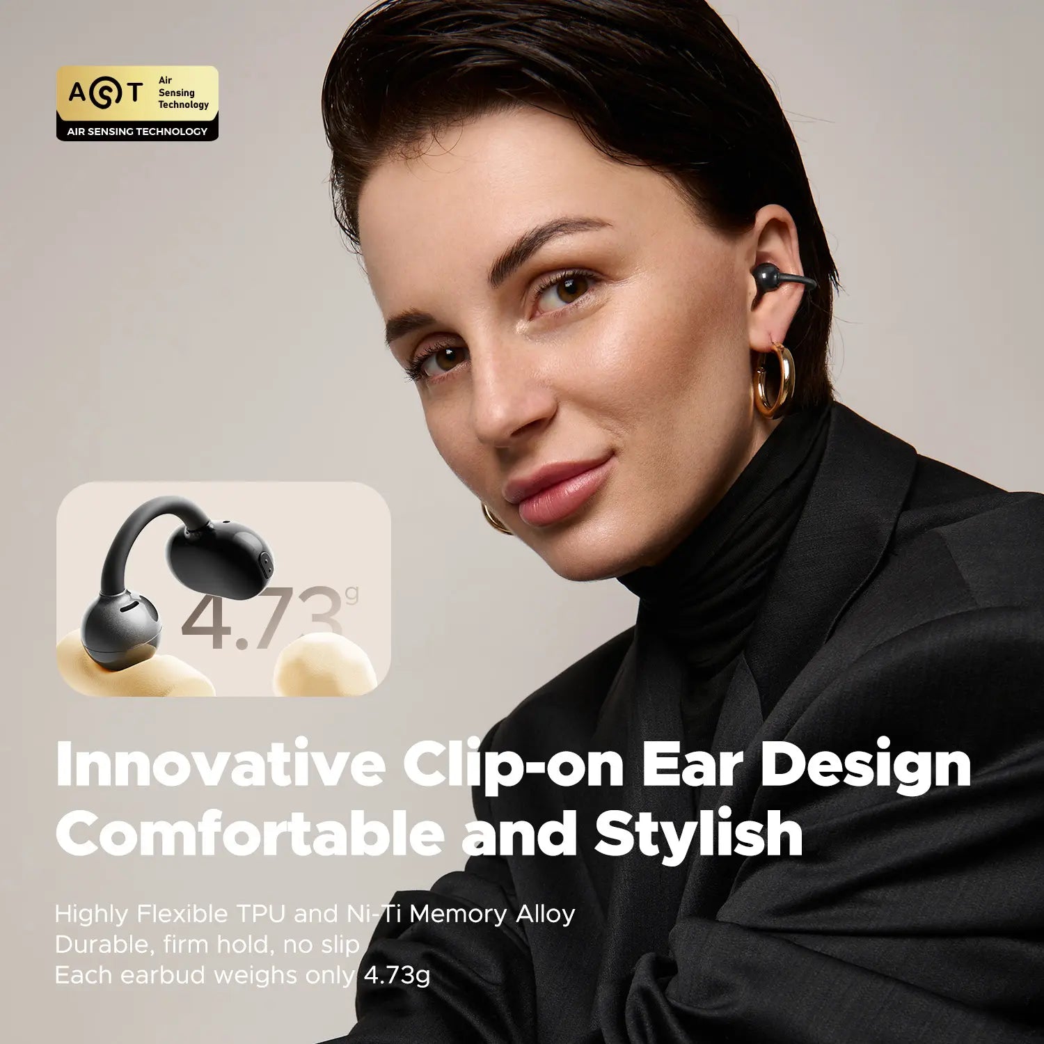 Soundpeats POP Clip Open-Ear Wireless Earbuds, Bluetooth 5.4, Single Mic ENC Noise Cancelling, Game Mode, Fast Charging, IPX5 Waterproof, 30H Playtime for Sports & Daily Use