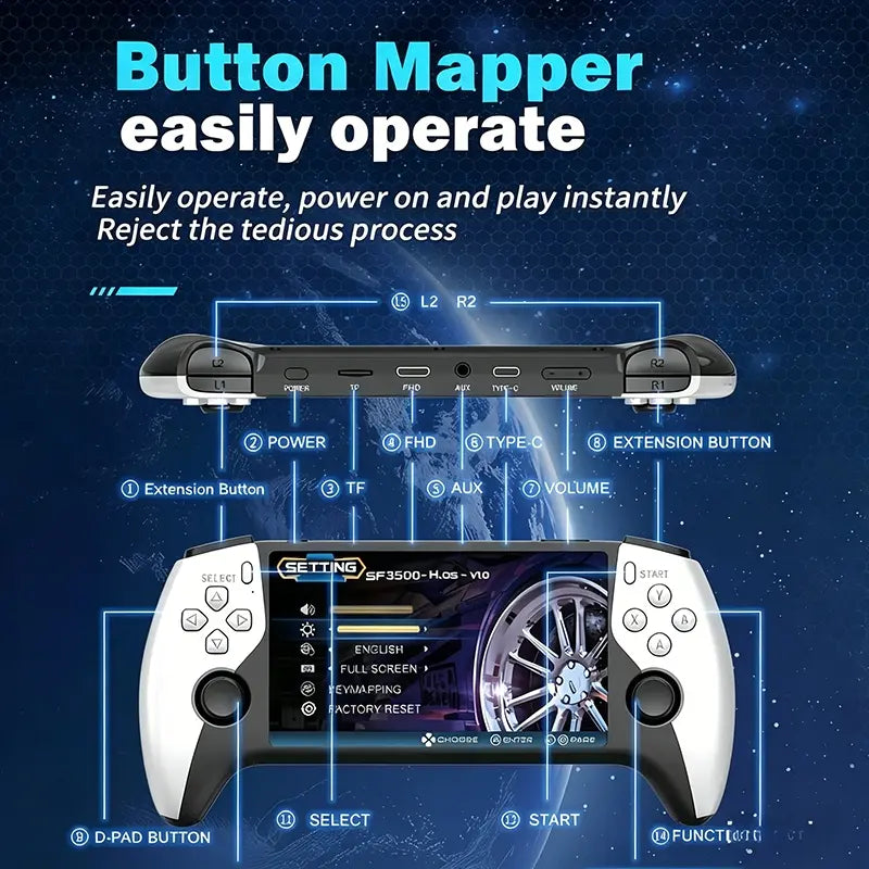 SF3500 Retro Handheld Game Console - Performance Upgrade: a Handheld Game Console Made for Gaming with a HD 5.5-Inch IPS Screen, Featuring Multiple Games, Classic Video Game Support for TV Connection, 14+ Emulators, and 5-Hour Battery Life.