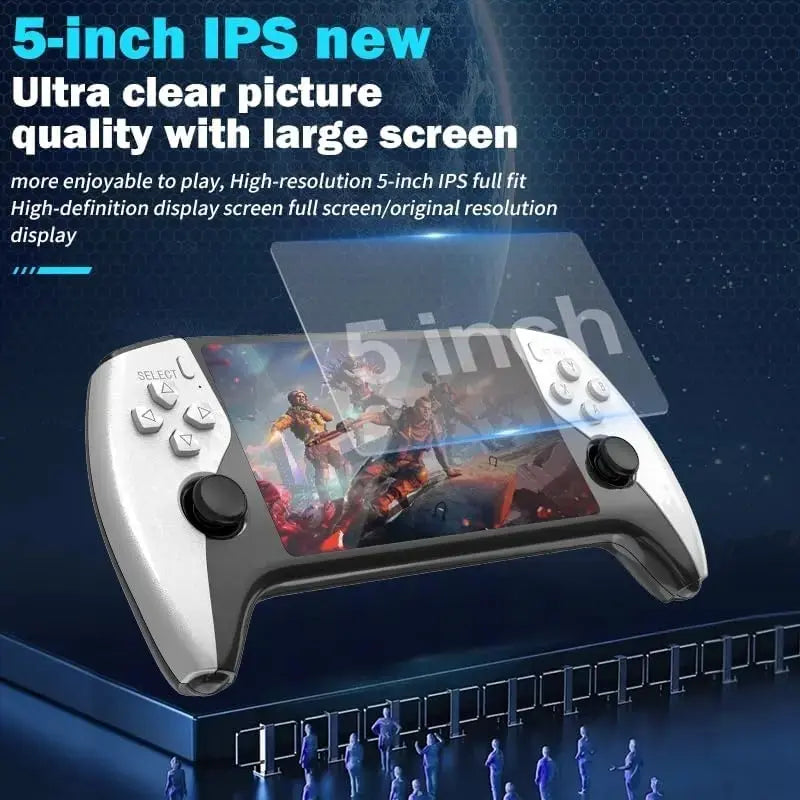 SF3500 Retro Handheld Game Console - Performance Upgrade: a Handheld Game Console Made for Gaming with a HD 5.5-Inch IPS Screen, Featuring Multiple Games, Classic Video Game Support for TV Connection, 14+ Emulators, and 5-Hour Battery Life.