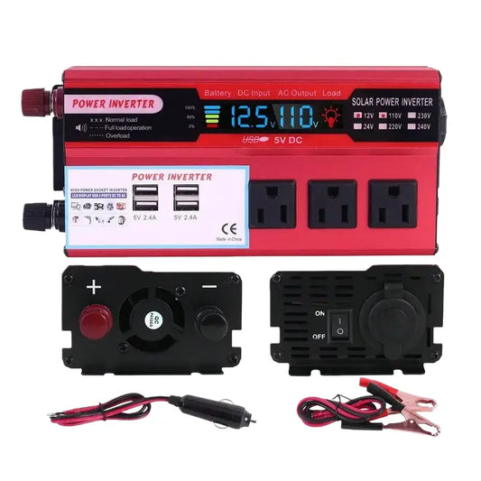 12V to 120V 5000W Power Inverter - Sports & Outdoor Compact Voltage Transformer, 60Hz Consistent Frequency, ±10% Stable Voltage, 3 AC Sockets, 4 USB Fast Charging Ports, for Camping, Road Trips, Emergency Power Needs