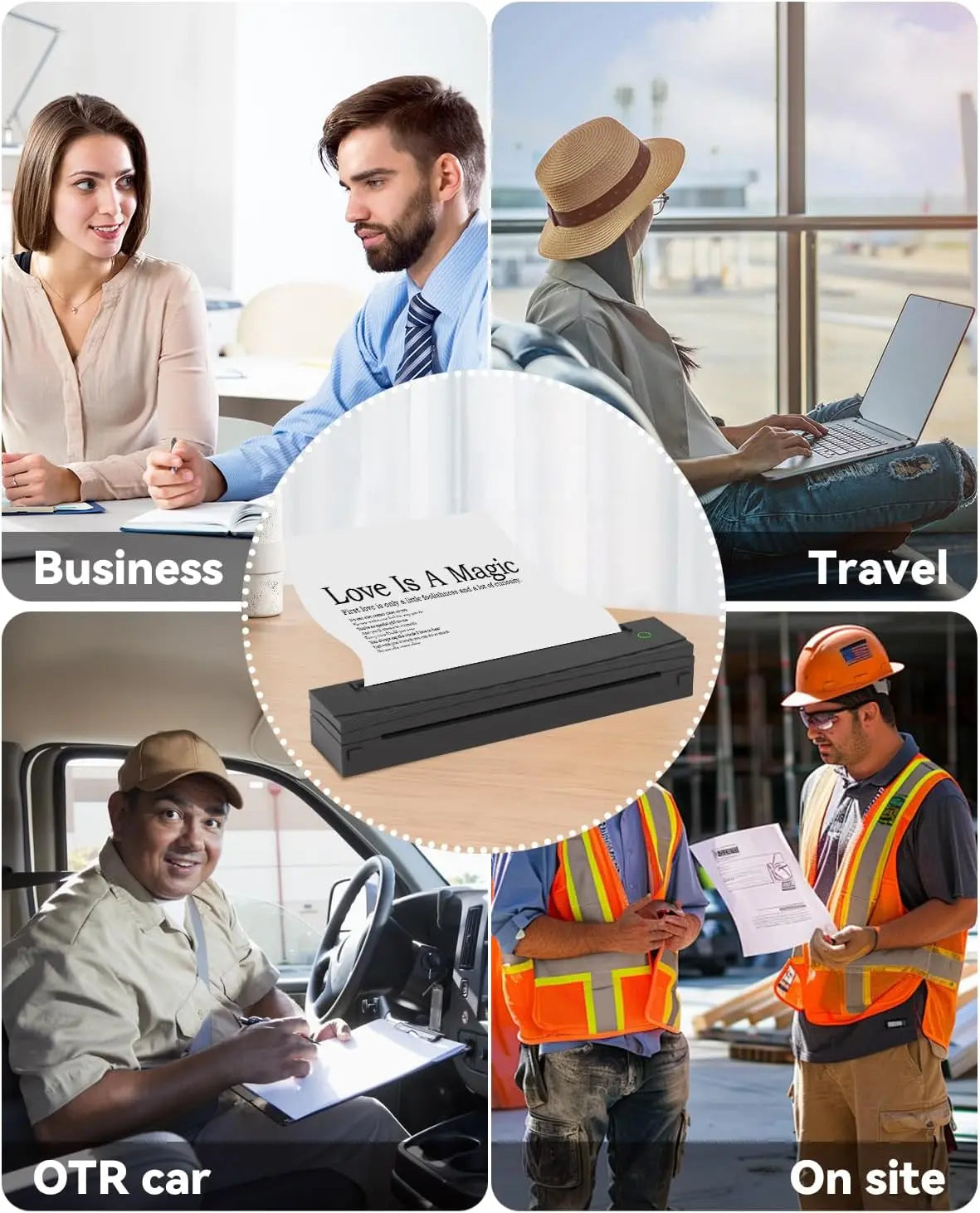 Portable Wireless Thermal Printer, Inkless US Letter Printer for Travel, Truck, RV, Mobile Office, Home Office, Bluetooth Phone Printing
