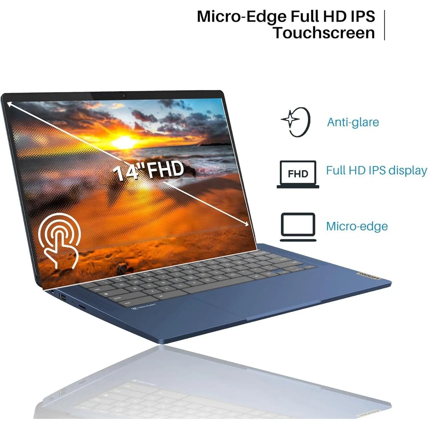 Lenovo 2026 Slim 3 Chromebook Laptop - 14" FHD Touch Screen for Student Business, 8-Core Mediatek 520 Processor, up to 16GB RAM, 64GB EMMC+128GB Micro SD, 13.5 H of Use, Wi-Fi 6, Chrome OS