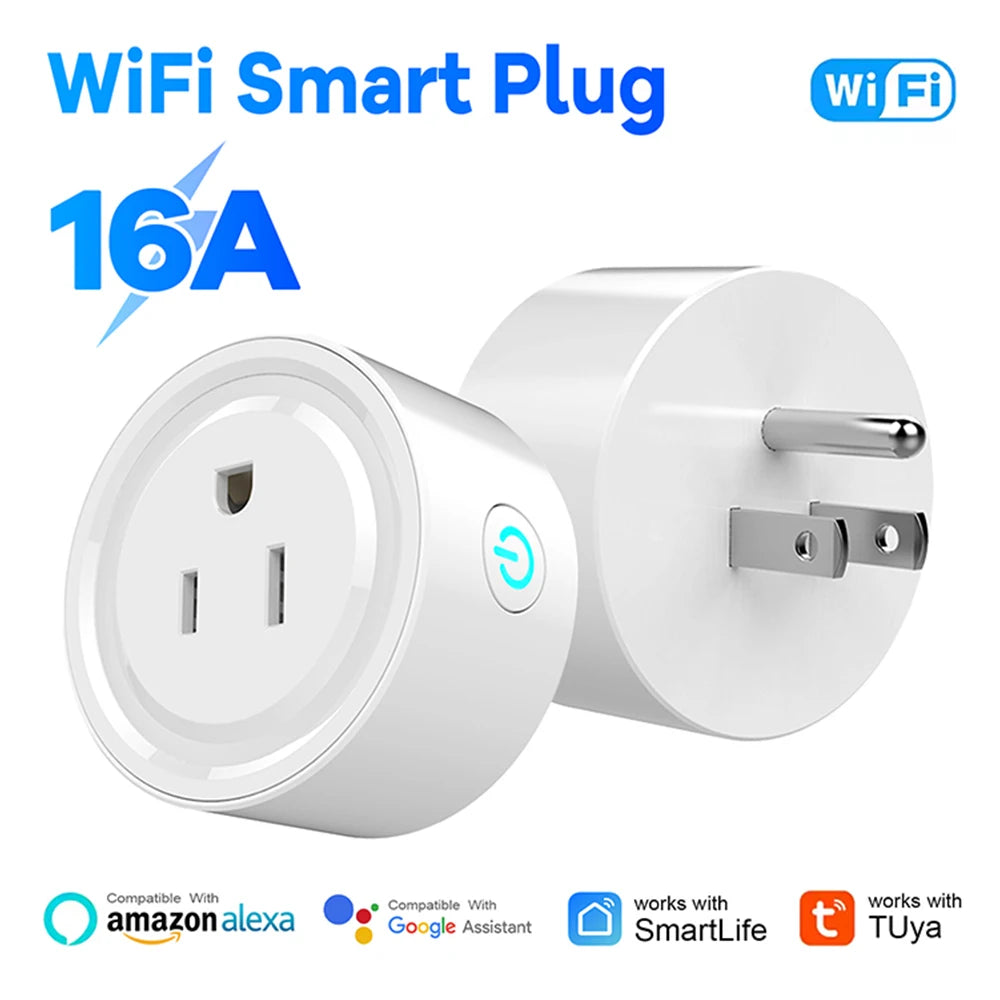 Tuya Wifi Smart Plug 10A 16A US Standard with Monitoring Remote Control Timer Countdown Group Control Works with Alexa Google