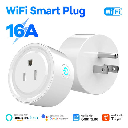 Tuya Wifi Smart Plug 10A 16A US Standard with Monitoring Remote Control Timer Countdown Group Control Works with Alexa Google