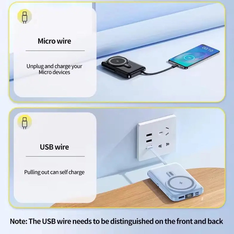 Movolt 10000Mah Wireless Fast Charging PD22.5W 4 Cables Digital Display Holder Mini Power Bank with Stand Display Foldable