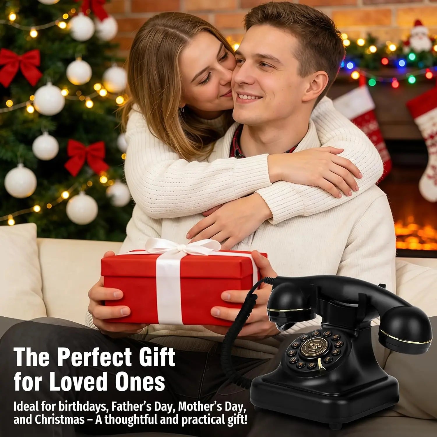 SANGYN Bluetooth Retro Landline Phone with Voice Assistant, Compatible with Android & Ios, Wireless Physical Home Telephone with Speakerphone & Volume Control, Black
