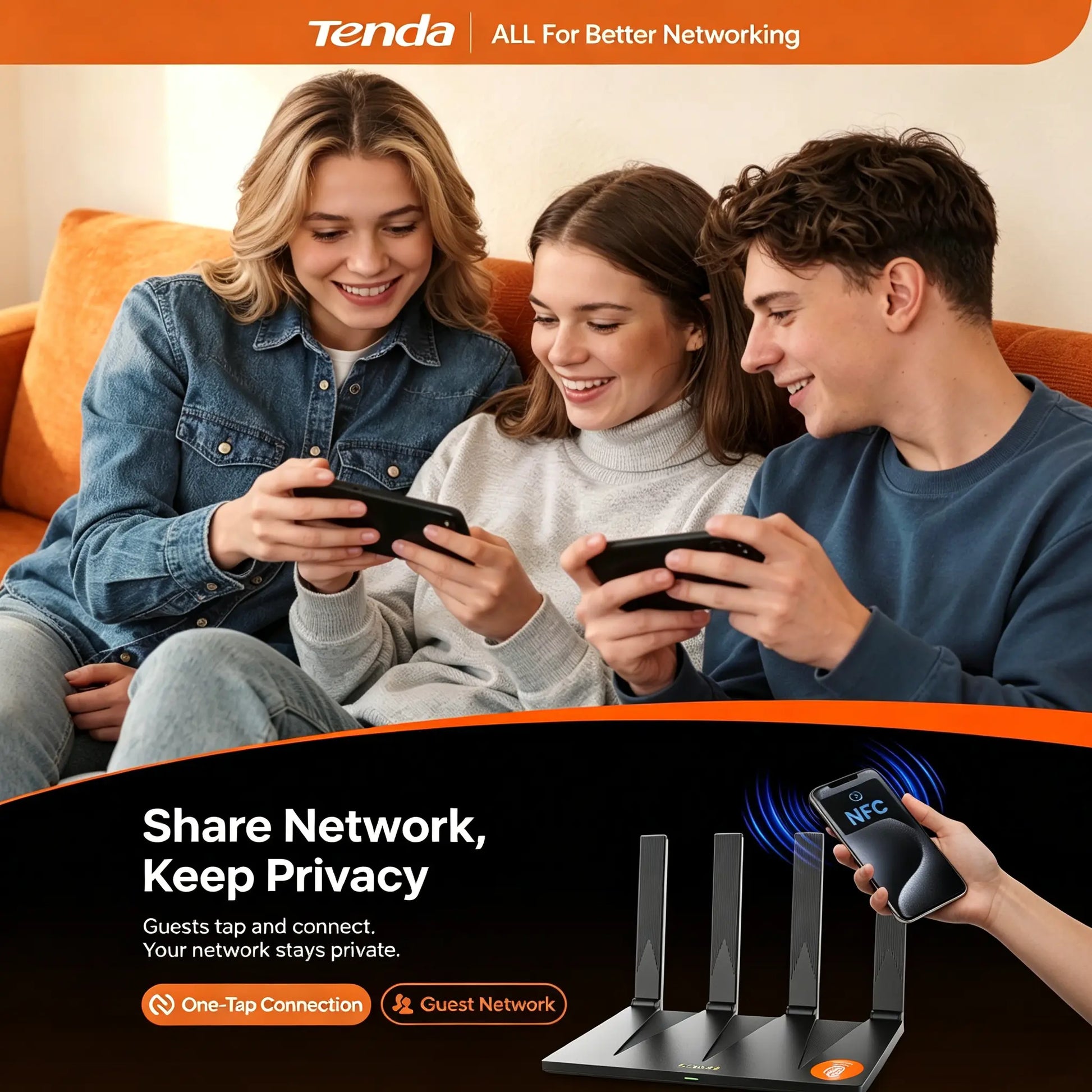 Tenda AX3000 Wifi 6 Router, Dual-Band Gigabit Wireless Router Internet for Home, VPN & Iot Network, Easymesh Compatible, OFDMA, MU-MIMO, NFC Tap-To-Connect (RX12 Pro), Reliable Internet Fast Gaming Router