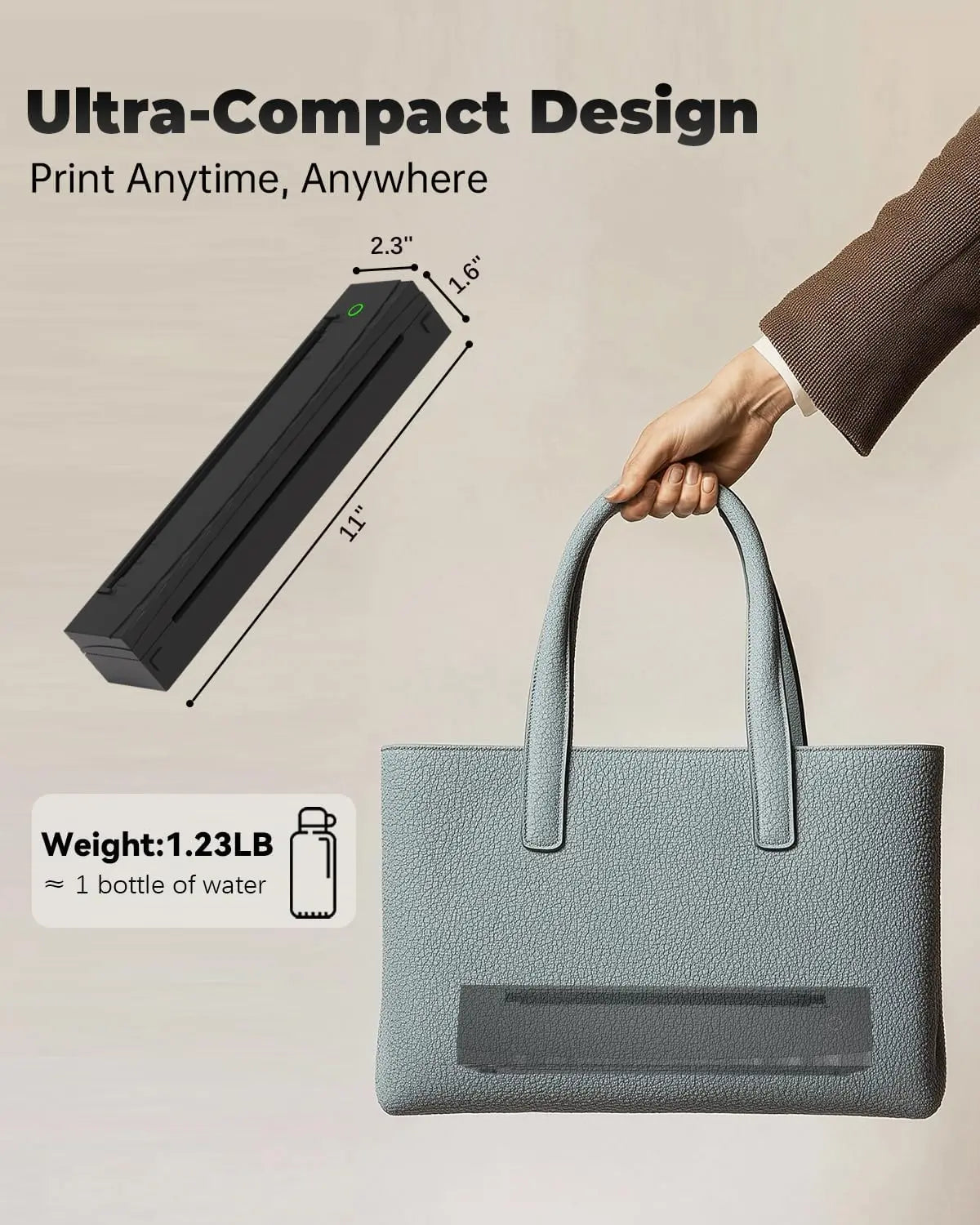 Portable Wireless Thermal Printer, Inkless US Letter Printer for Travel, Truck, RV, Mobile Office, Home Office, Bluetooth Phone Printing