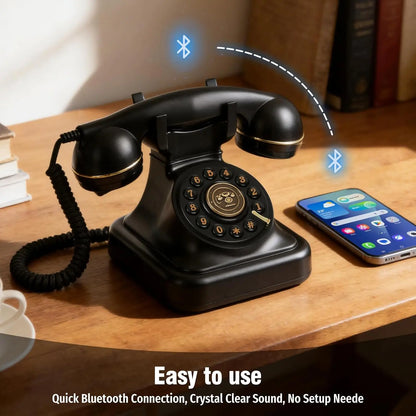 SANGYN Bluetooth Retro Landline Phone with Voice Assistant, Compatible with Android & Ios, Wireless Physical Home Telephone with Speakerphone & Volume Control, Black