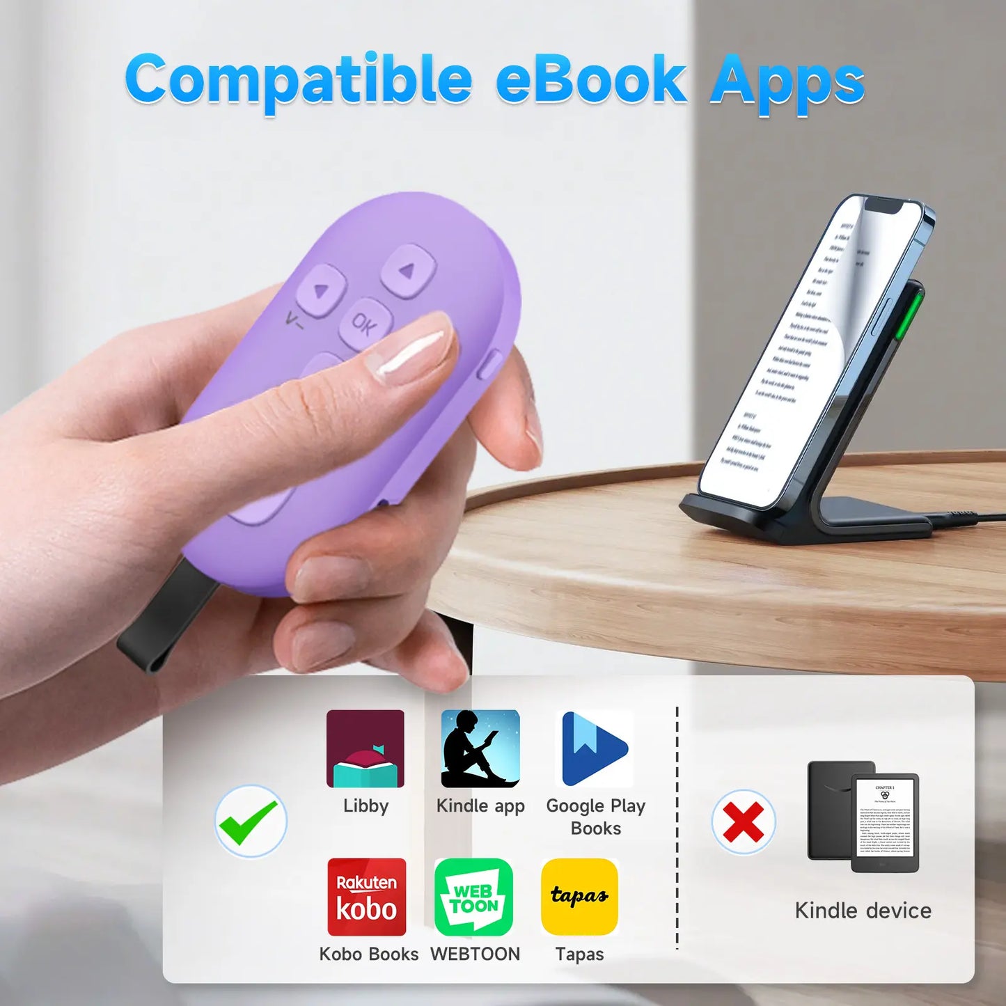 SEANCHEER R1 Tiktok Scrolling Remote Control for Phone, Page Turner for Kindle App, Camera Shutter Controller for Photo and Video, Connect via Bluetooth, USB-C Charging