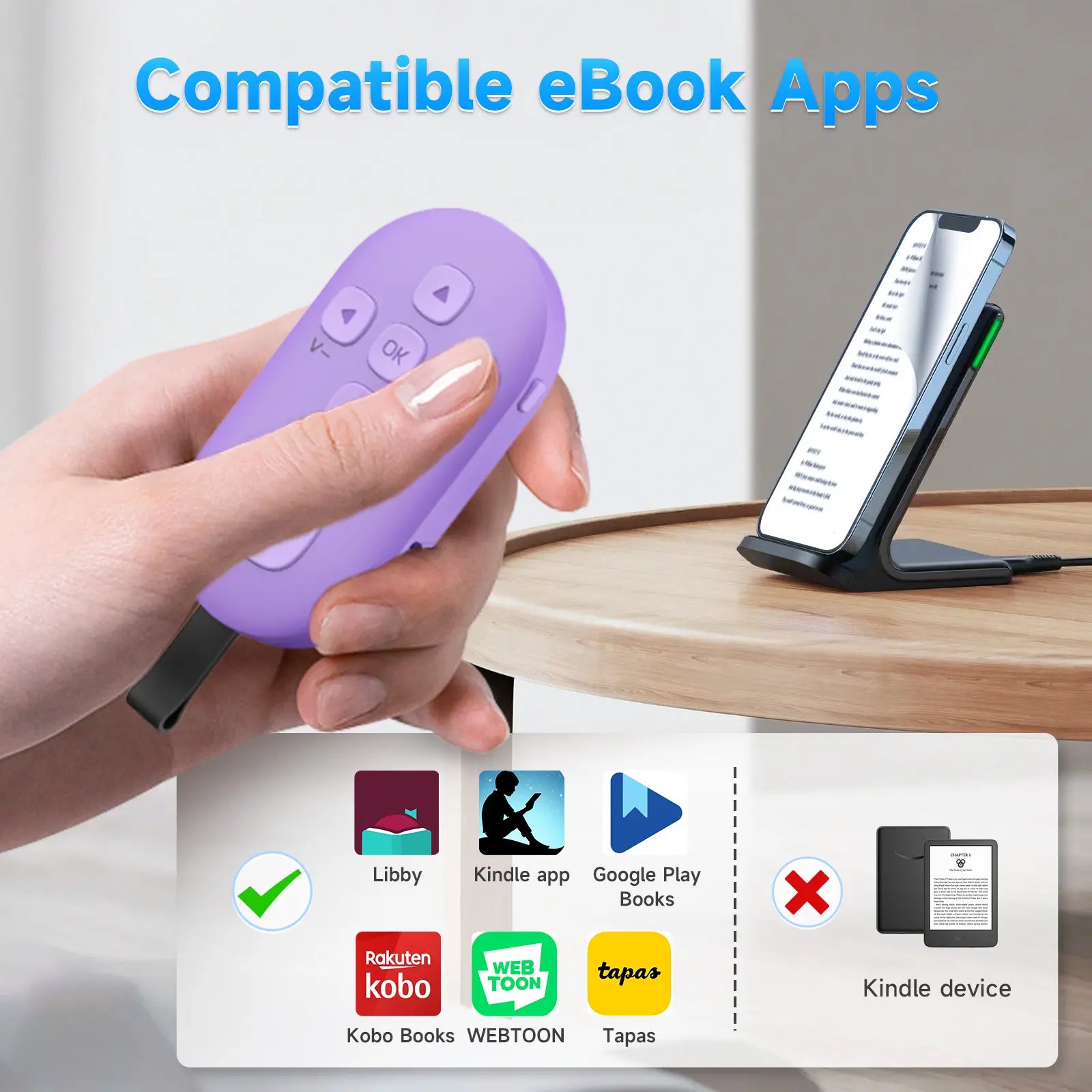 SEANCHEER R1 Tiktok Scrolling Remote Control for Phone, Page Turner for Kindle App, Camera Shutter Controller for Photo and Video, Connect via Bluetooth, USB-C Charging