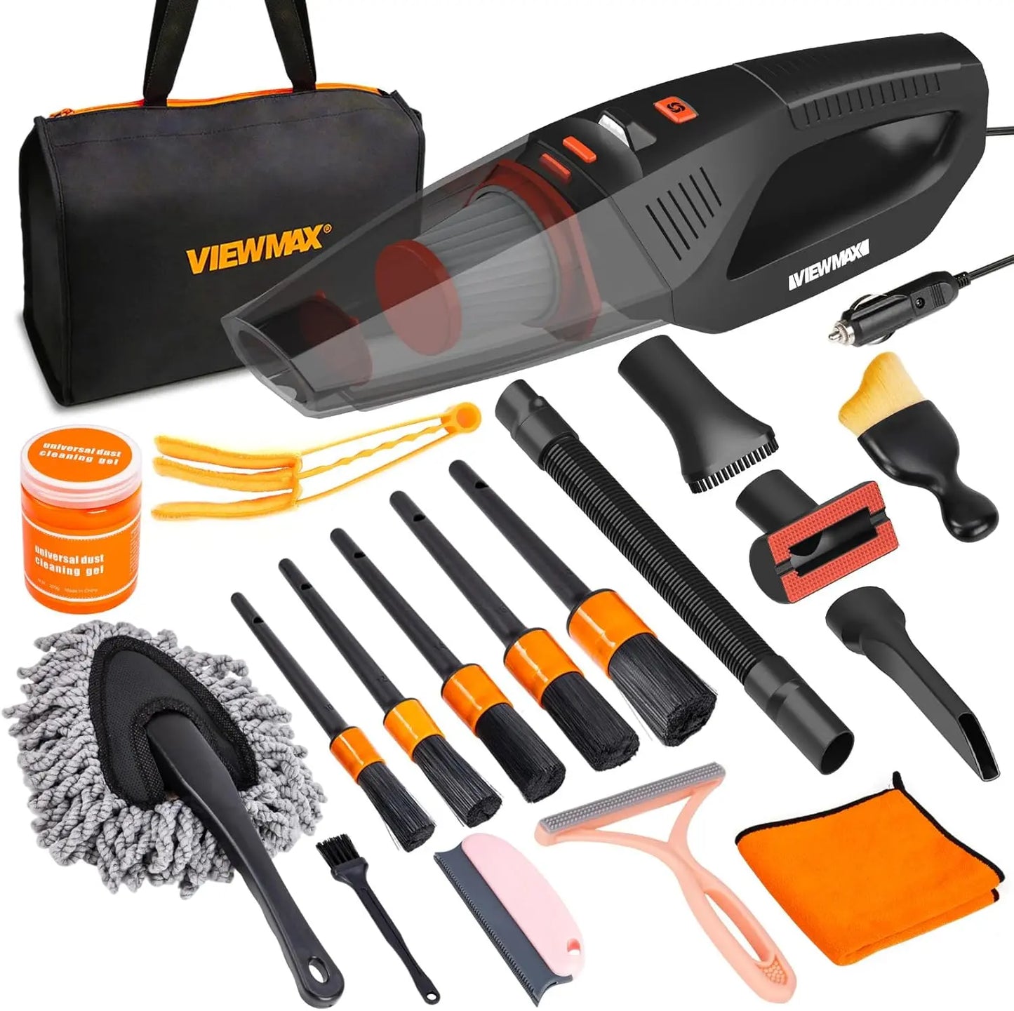 【Fathersdaygift] Car Cleaning Kit 19Pcs, Car Interior Detailing Kit with 12000PA High Power Handheld 12V Corded Vacuum, Detailing Brush Set, Cleaning Gel, Complete Car Vacuum Cleaner with Storage Bag for Men & Women