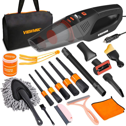 【Fathersdaygift] Car Cleaning Kit 19Pcs, Car Interior Detailing Kit with 12000PA High Power Handheld 12V Corded Vacuum, Detailing Brush Set, Cleaning Gel, Complete Car Vacuum Cleaner with Storage Bag for Men & Women