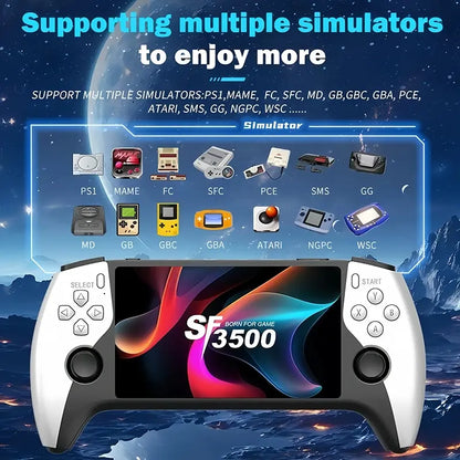 SF3500 Retro Handheld Game Console - Performance Upgrade: a Handheld Game Console Made for Gaming with a HD 5.5-Inch IPS Screen, Featuring Multiple Games, Classic Video Game Support for TV Connection, 14+ Emulators, and 5-Hour Battery Life.