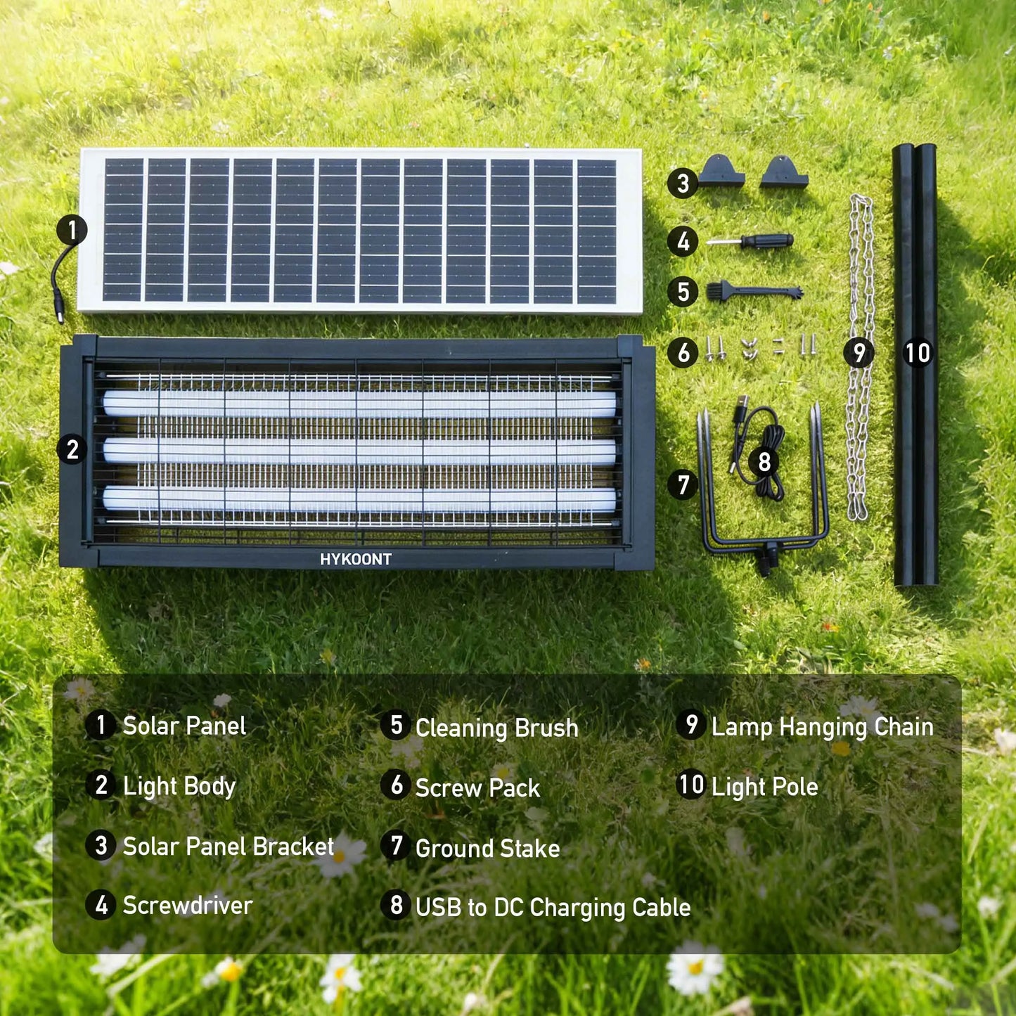 HYKOONT Solar LED Bug Zapper Light, 18W/30W Triple Tube 3500V Dusk-To-Dawn Electronic Mosquito Killer with Efficient UV-C Technology for Mosquitoes, Flies, Gnats