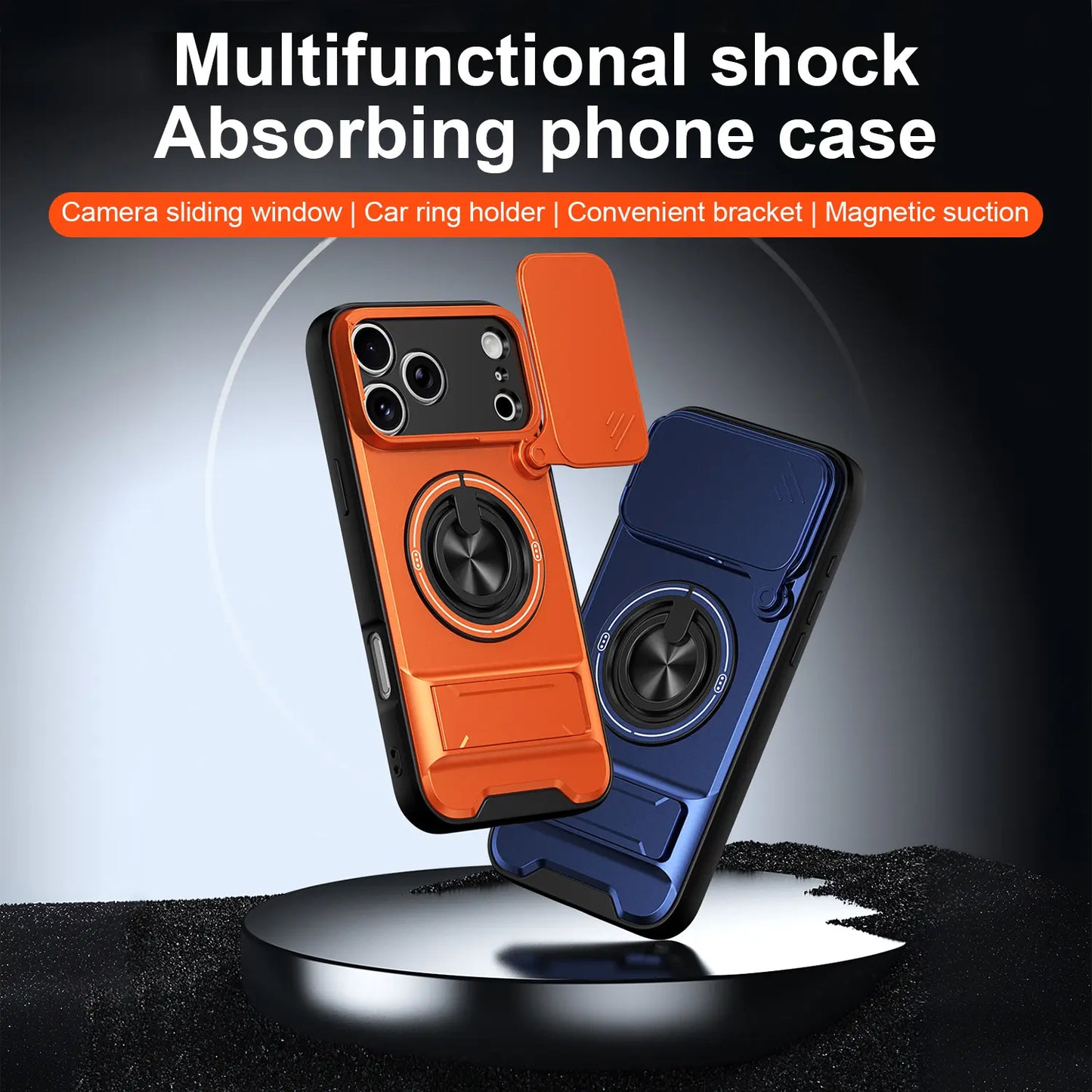 OREKROY Magnetic Case for Iphone 17 Pro Max 16/15/14/13/12 Pro Max ,Slide Camera Cover, 360° Rotating Ring Stand, Magsafe Compatible,Military-Grade Shockproof Protective Cover, Heavy Duty Rugged Armor Drop Protection Kickstand Case for Hands-Free Viewing