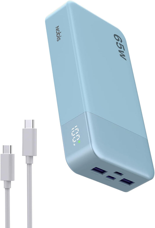 65W 20000mAh Portable Power Bank with Fast Charging, Dual USB-C and USB-A Ports, Digital Display, Ideal for Laptops, Tablets, and Smartphones