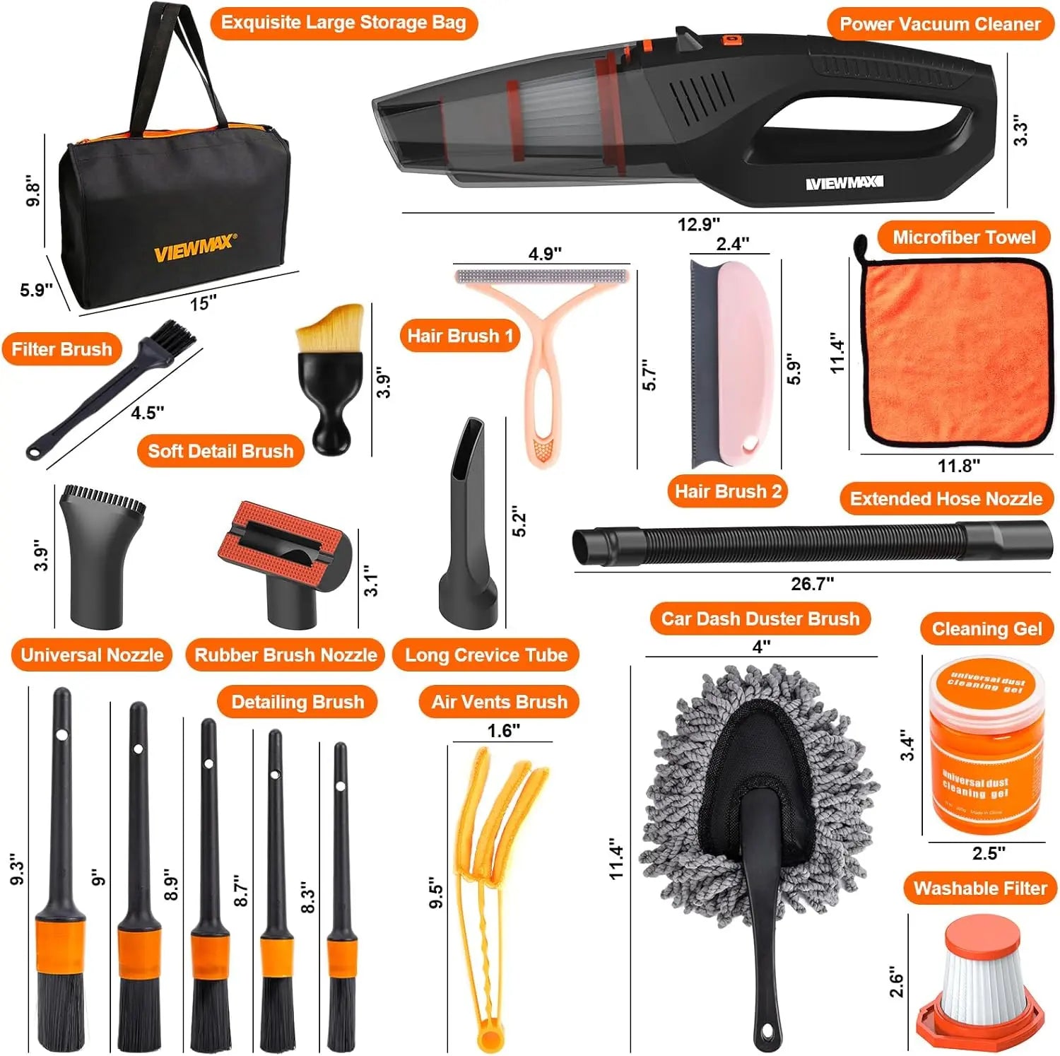 【Fathersdaygift] Car Cleaning Kit 19Pcs, Car Interior Detailing Kit with 12000PA High Power Handheld 12V Corded Vacuum, Detailing Brush Set, Cleaning Gel, Complete Car Vacuum Cleaner with Storage Bag for Men & Women