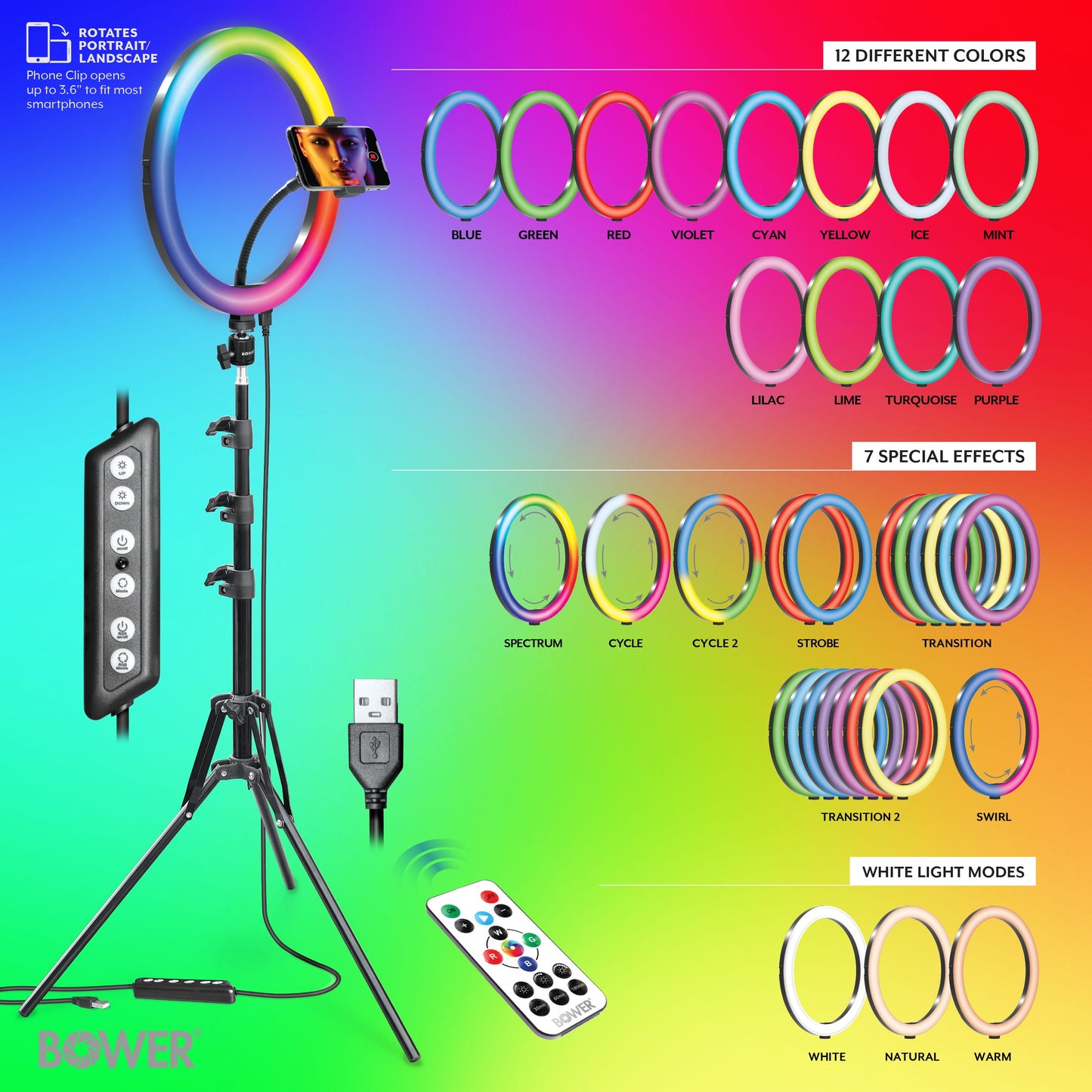 12-Inch LED RGB Ring Light Studio Kit with Special Effects; Black