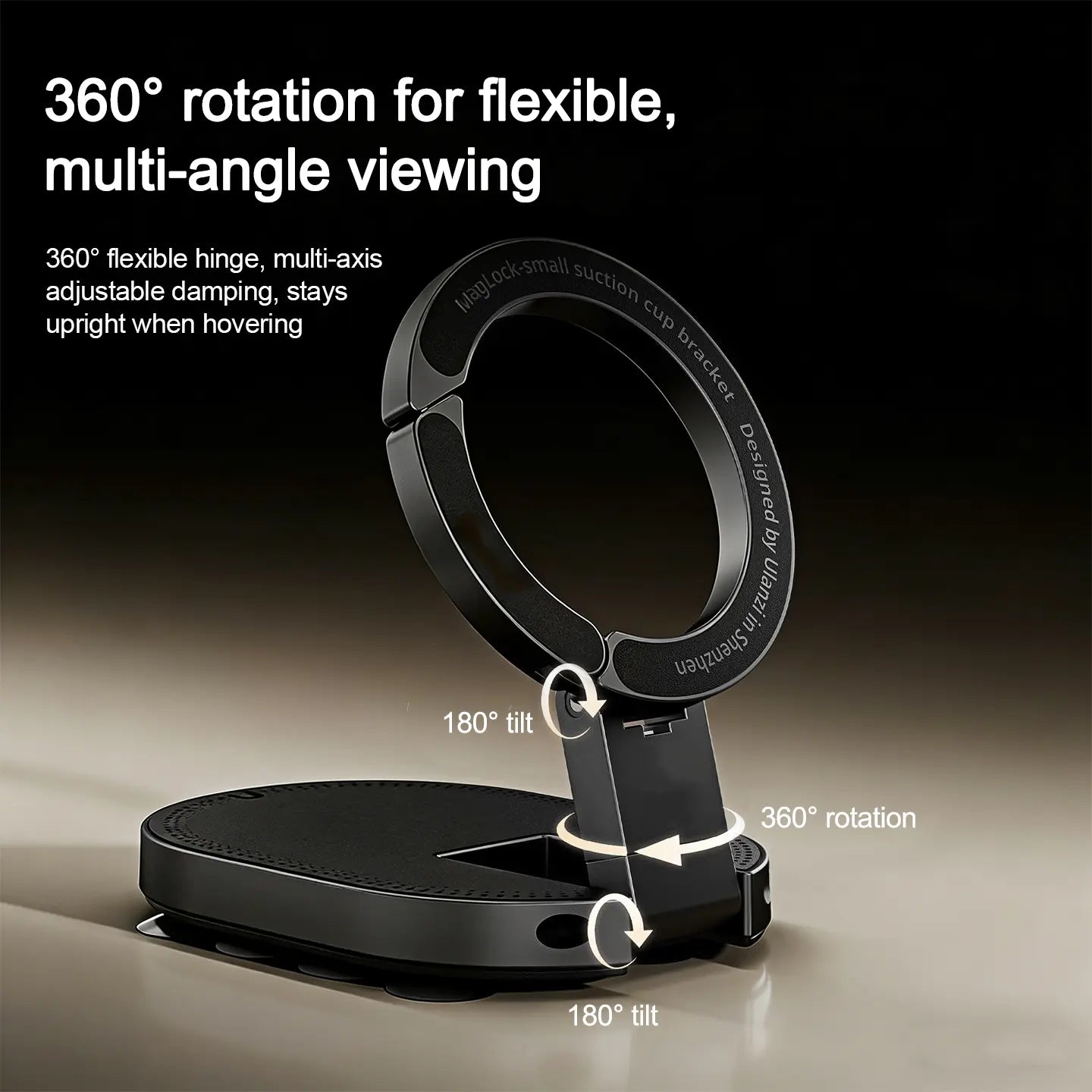Tripod for Iphone & Magnetic Phone Mount, 360° Foldable Suction Cup Stand Holder for Content Creators Flexible Stand for Iphone 17/16/15/14/13/12 & All Phones, 180°Adjustable Phone Side Mount for Monitors for Tesla (Black)