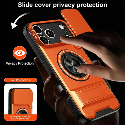 OREKROY Magnetic Case for Iphone 17 Pro Max 16/15/14/13/12 Pro Max ,Slide Camera Cover, 360° Rotating Ring Stand, Magsafe Compatible,Military-Grade Shockproof Protective Cover, Heavy Duty Rugged Armor Drop Protection Kickstand Case for Hands-Free Viewing
