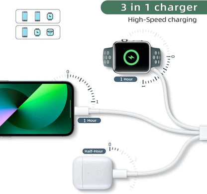 3-In-1 Magnetic USB-C Charging Cable for Phone & Watch Fast Charger with Wireless Watch Pad Compatible with Iphone Apple Watch Series 1-9 SE