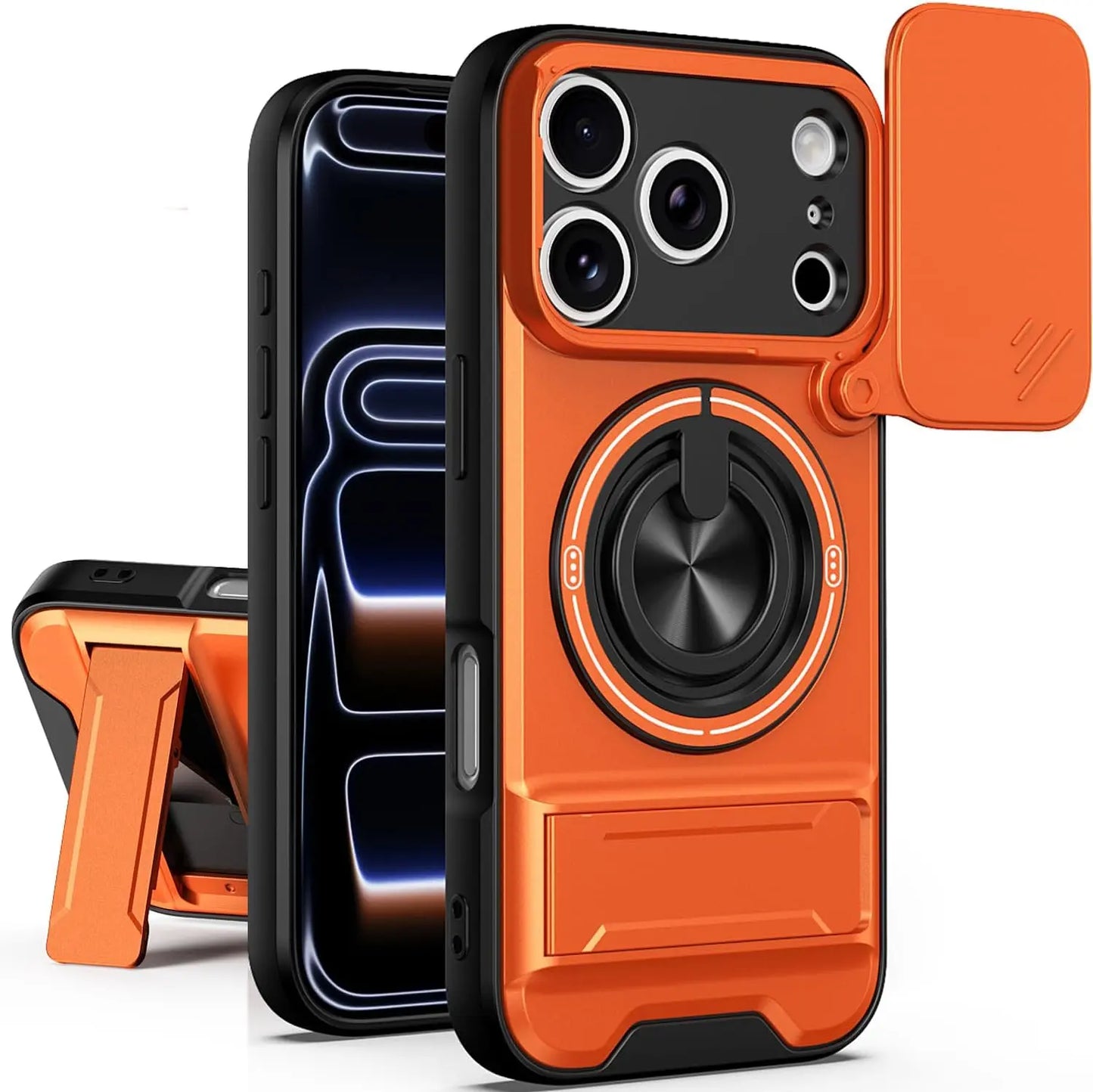 OREKROY Magnetic Case for Iphone 17 Pro Max 16/15/14/13/12 Pro Max ,Slide Camera Cover, 360° Rotating Ring Stand, Magsafe Compatible,Military-Grade Shockproof Protective Cover, Heavy Duty Rugged Armor Drop Protection Kickstand Case for Hands-Free Viewing