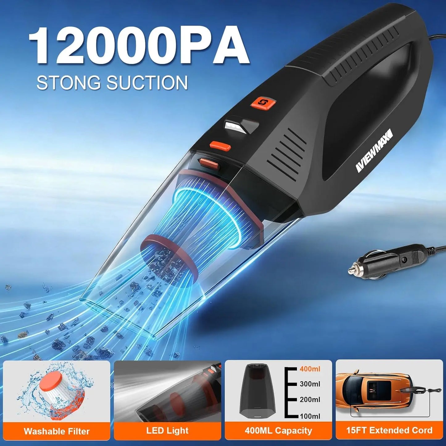 【Fathersdaygift] Car Cleaning Kit 19Pcs, Car Interior Detailing Kit with 12000PA High Power Handheld 12V Corded Vacuum, Detailing Brush Set, Cleaning Gel, Complete Car Vacuum Cleaner with Storage Bag for Men & Women