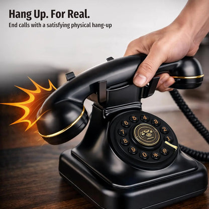 SANGYN Bluetooth Retro Landline Phone with Voice Assistant, Compatible with Android & Ios, Wireless Physical Home Telephone with Speakerphone & Volume Control, Black