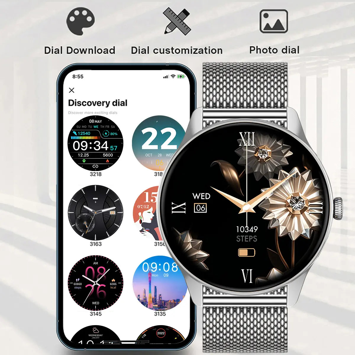 New Female Smartwatch, 1.53-Inch Full-Touchscreen Fitness Tracker, Capable of Answering Calls, Heart Rate and Blood Oxygen Monitor, IP68 Waterproof, Sleep and Activity Tracking Smartwatch, Compatible with Iphone and Android Phones, Fan
