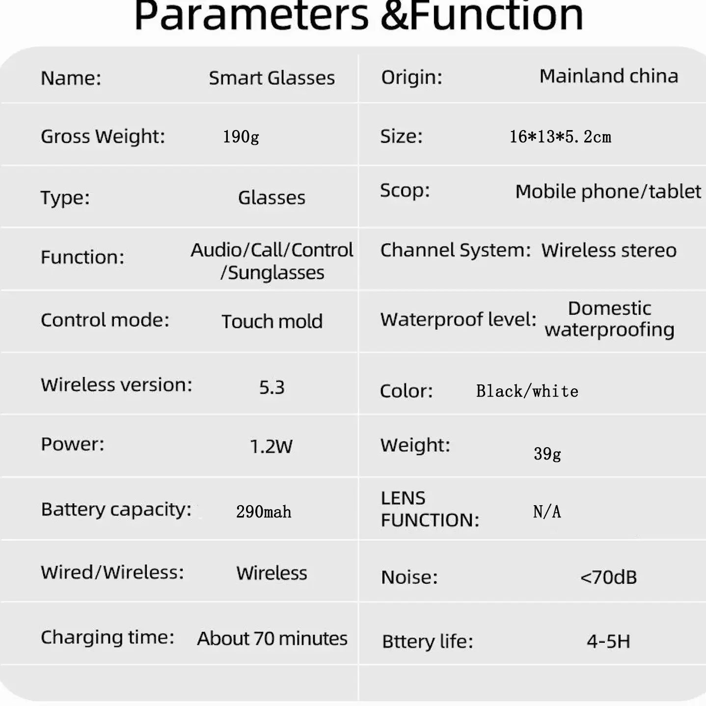 Smart Glasses, 4GB Built-In Memory, 8MP Camera Hands-Free Recording, 290Mah Battery, AI Multi-Language Translation, Bluetooth Calling, Hifi Audio, Music Control, Multifunctional Smart Glasses