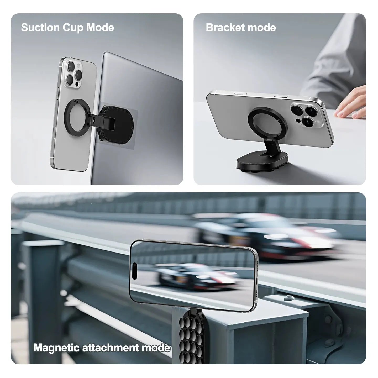 Tripod for Iphone & Magnetic Phone Mount, 360° Foldable Suction Cup Stand Holder for Content Creators Flexible Stand for Iphone 17/16/15/14/13/12 & All Phones, 180°Adjustable Phone Side Mount for Monitors for Tesla (Black)